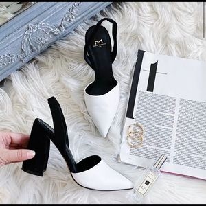 Leather pump, high heel, tutone, chunky heel